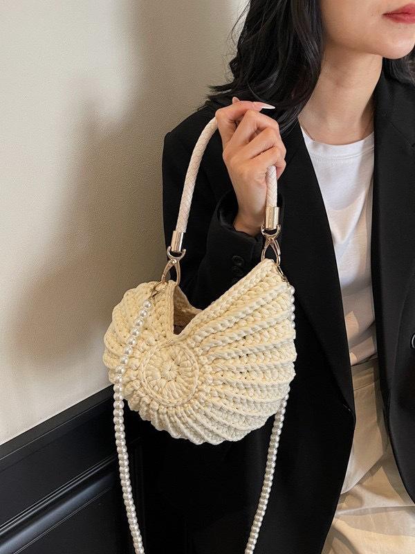 Handwoven Straw Bag For Women, Seashell & Conch Embellished Crossbody Bag, Adjustable Strap, Bohemian Style Handbag, Perfect For Beach Vacations, Summer Travel, Casual Daily Outings, Lightweight Woven Purse With Durable Handcrafted Design