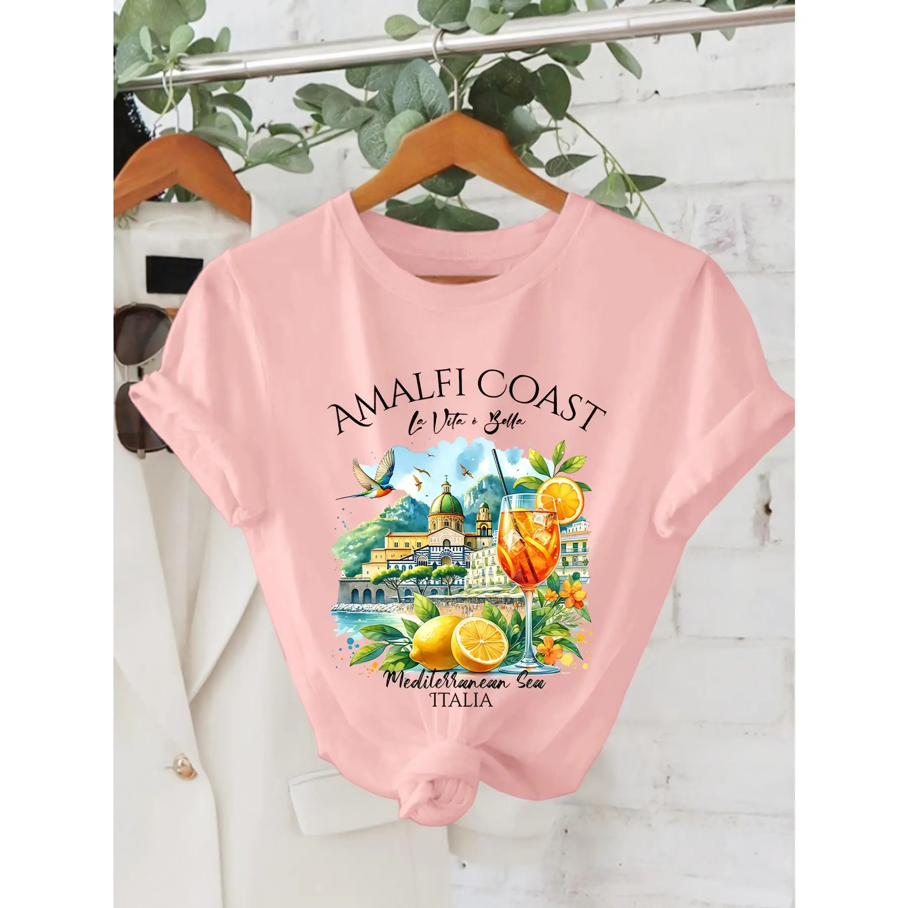 Amalfi Coast Graphic T-shirt for Men - Casual Short-Sleeve Round Neck Top, Breathable Design for Summer Streetwear, Tshirt, Shortsleeve, Songkran, Basic, Business, Fabric, Knit, Chic, Cute, Cotton, Retro, New Year, Polyester, Chinese New Year