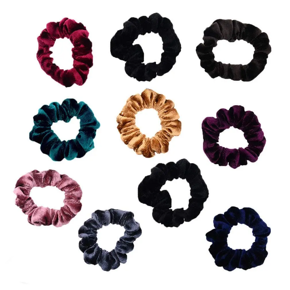 Women's Small Velvet Scrunchies, 10-Pack Assorted Colors, Elastic Hair Bands for Thin Hair Accessories