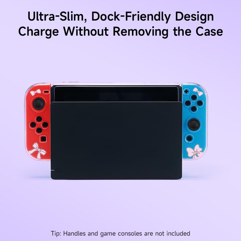 Cute Bow Pattern Game Console Protective Case with Soft Grip, Shockproof Hard Shell Protective Case & Soft Grip, Anti-scratch Console Accessories for Switch OLED