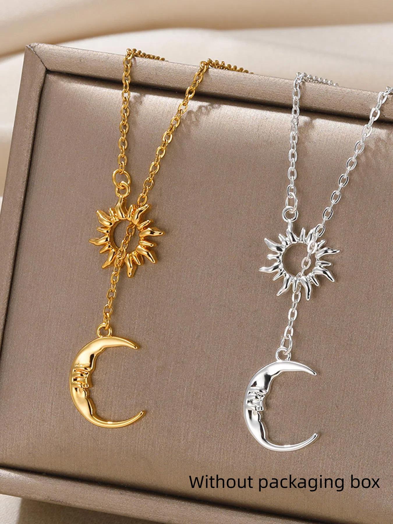 Sun & Moon Design Pendant Necklace for Women & Girls, Fashion Jewelry for Party, Daily Clothing Decor, Trendy All-match & Exquisite Jewelry for Birthday Gift, Minimalist Necklaces