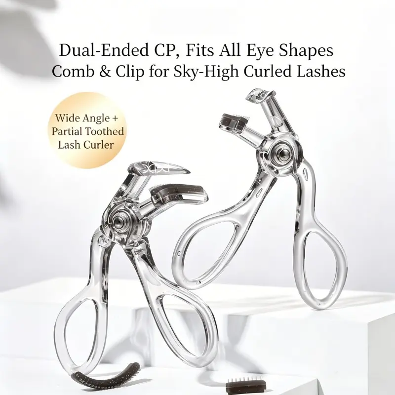 2pcs Toothed Eyelash Curler, Natural Lash Lift, Long-Lasting Hold, Wide Angle, Frameless Sunflower Design, Makeup Tool