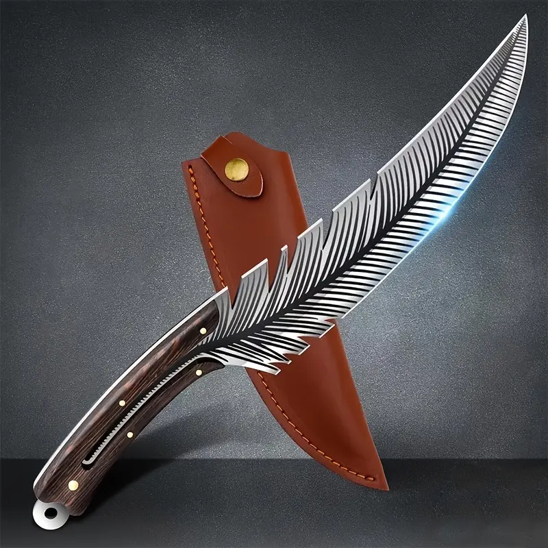 Professional Chef Knives, Sharp Feather Boning Knife Hand Forged Knife Stainless Steel Chef Knife Boning Knife For Meat Cutting Cooking Knife With Sheath For Kitchen Outdoor Camping