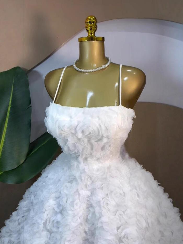 2026 Women's Sweet Strapless Rose Flower Bubble Short Dress Sleeveless Tube Top Waist-Cinching Dress