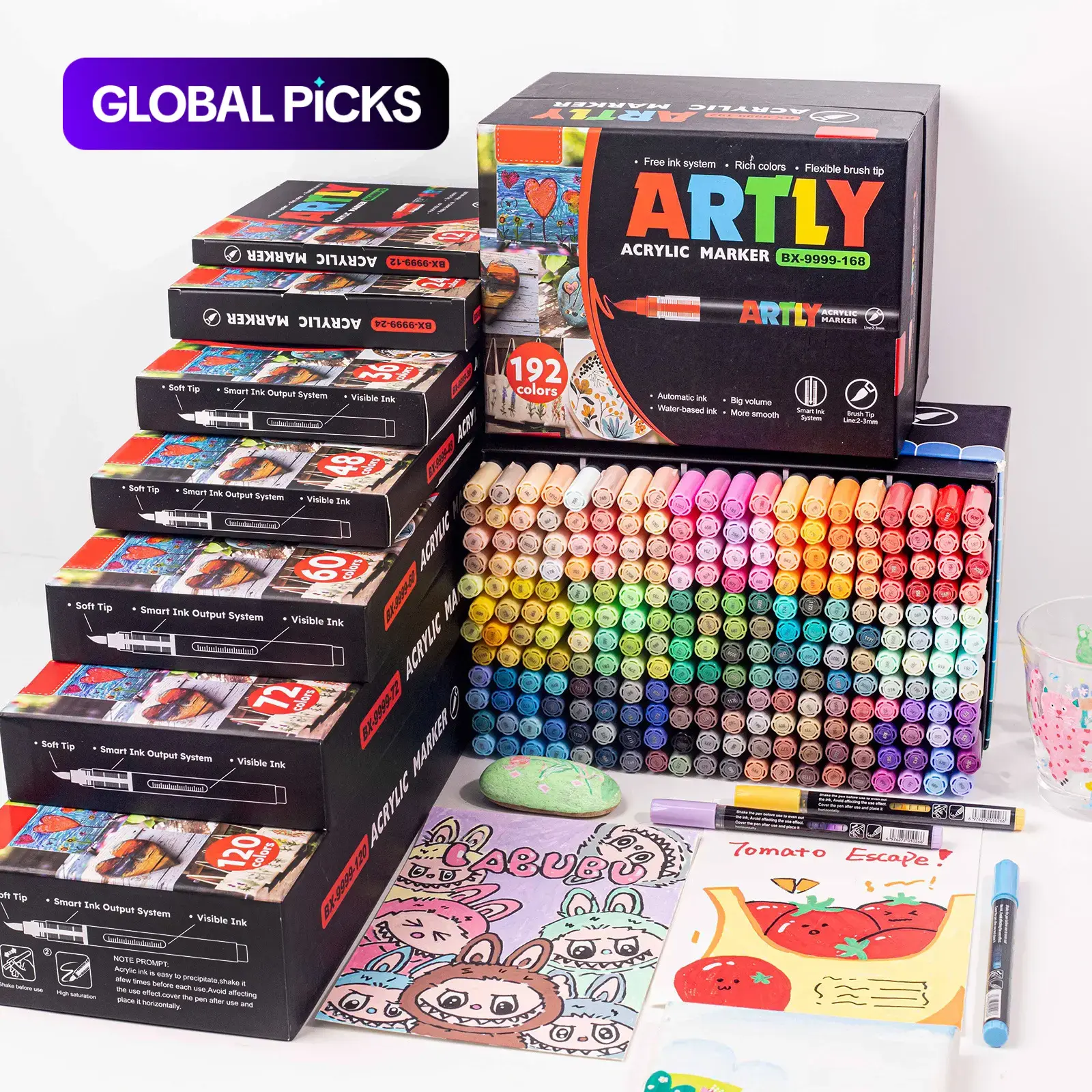192/240/320 Color Acrylic Markers Set, Fast Drying Non-Fading, Perfect for Drawing Illustrations Crafts School Supplies DIY Projects #GLOBAL PICKS