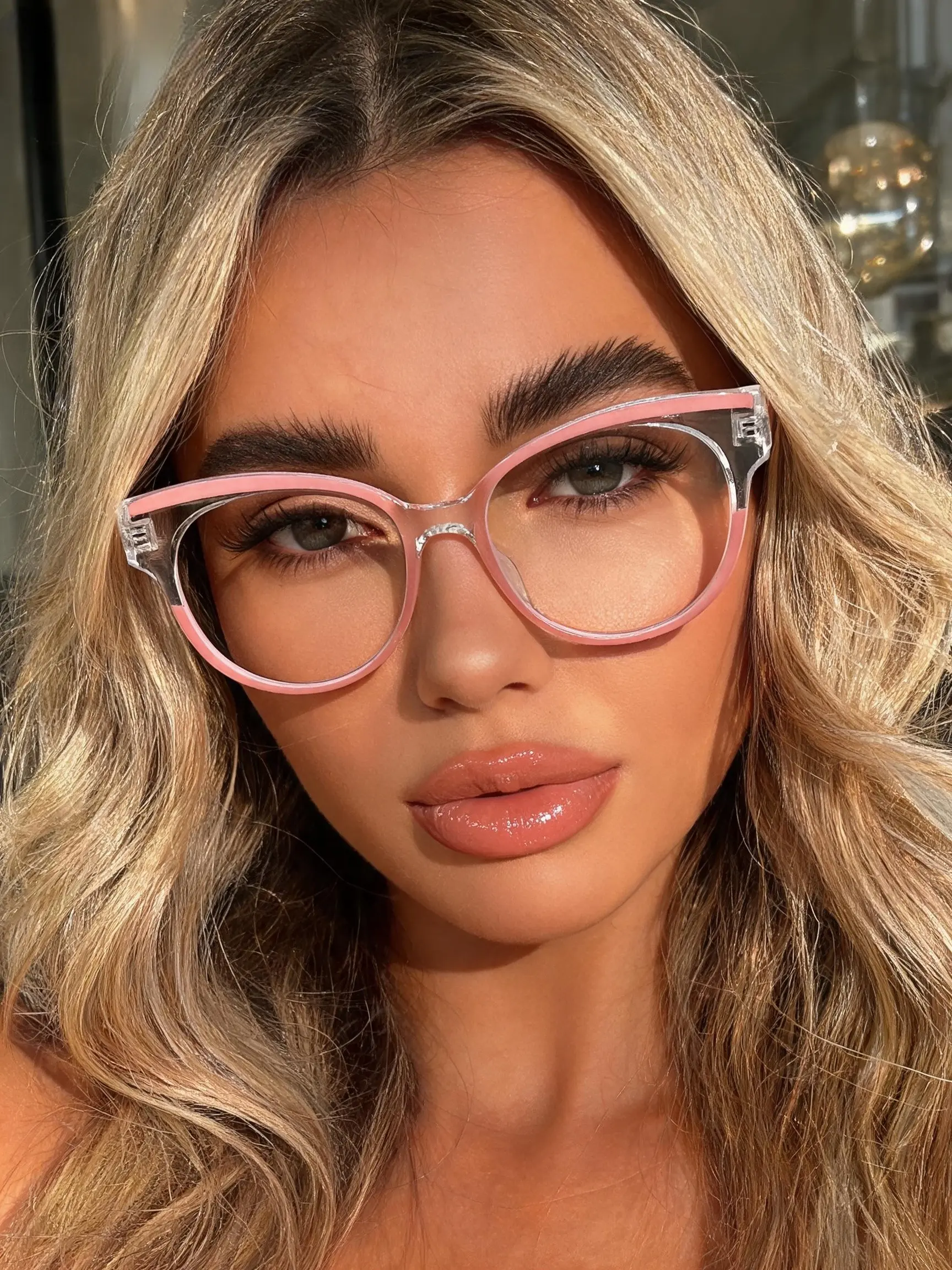 Women's Cat Eye Glasses, Fashion Dual Layer Frame, Lightweight Tr Material, Comfortable Fit, Round Face Flattering, Daily Wear, Trendy Optical Frames