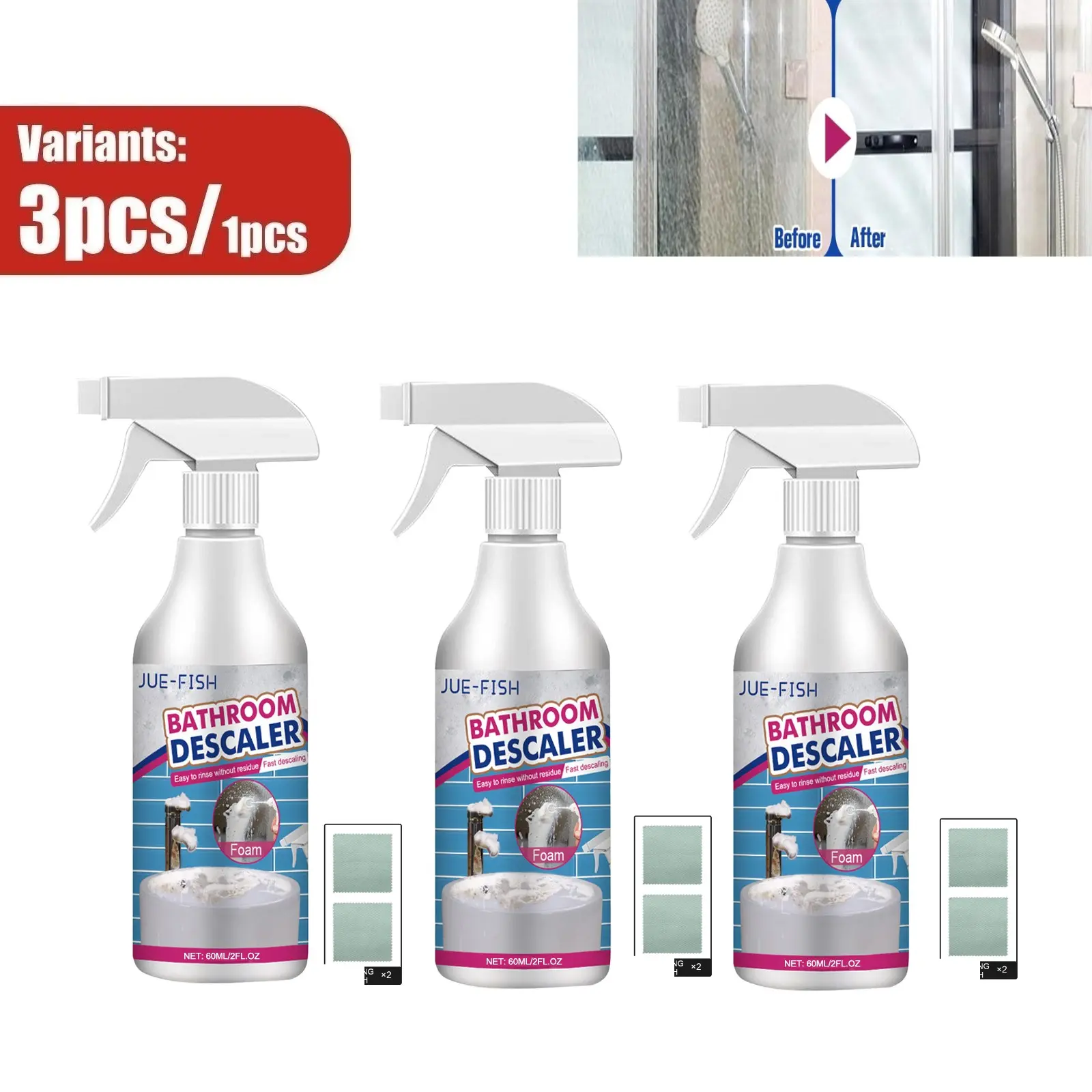 Household Bathroom Cleaning Agent, Effectively Remove Limescale & Stubborn Stains, Suitable for Shower Room Glass, Wash Basins and Stainless Steel Surfaces, Daily Bathroom Household Care