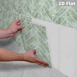 10PCS/Color Box GST Light Mint Green Vintage Stone Herringbone PE Foam Tile Stickers, Waterproof Oilproof Shock & Wear Resistant, Peel & Stick on Smooth Surfaces for Bedroom Kitchen Bathroom School Office Home & Commercial Wall Renovation Decor