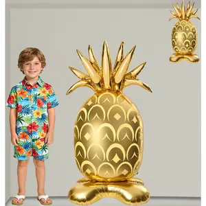60-In Large Standing Golden Pineapple Foil Balloons, 2-Pack, Tropical Themed Decor for 1st Birthday Parties (DIY Party Supplies)