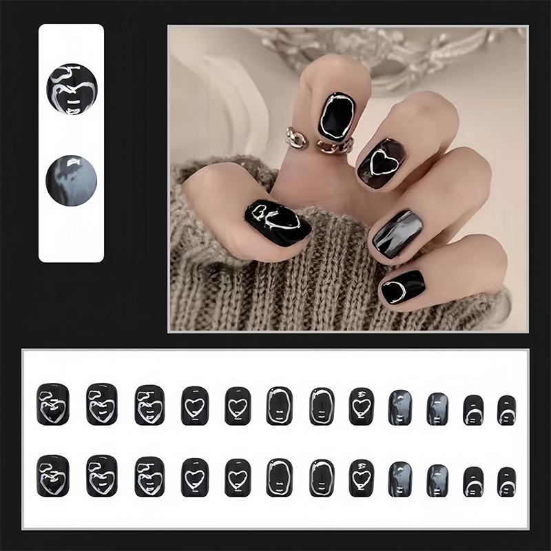 Wavymy Hair 1 Set  Fake Nail ,Fashion Press On Nail For Women & Girls DIY Nail Art ,Elesgant Stick On Nail Kit Random Color