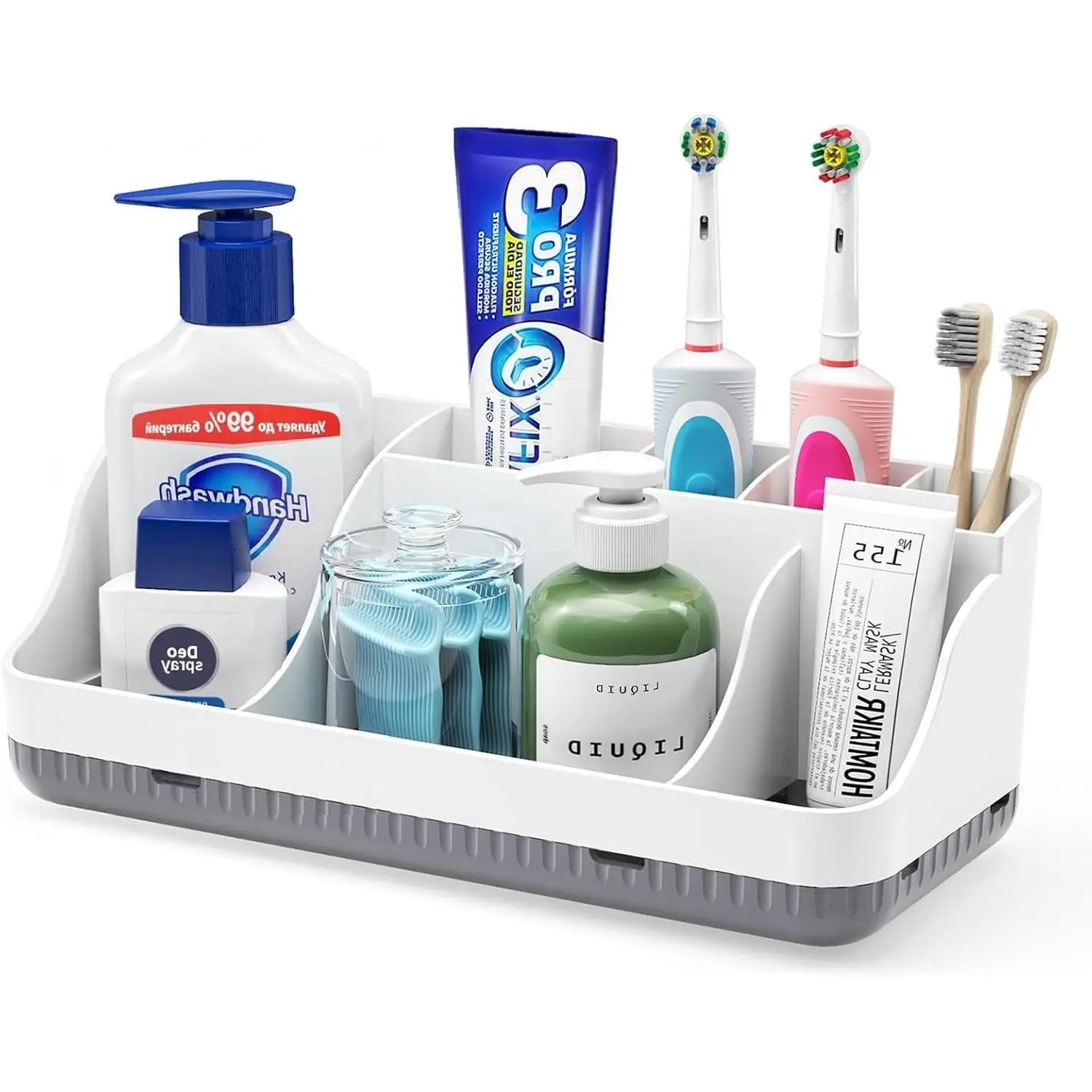 7-Slot Detachable Bathroom Counter Organizer, Anti-Slip Electric Toothbrush and Toothpaste Holder for Adults and Kids, Countertop Vanity Storage AccessoriesGift