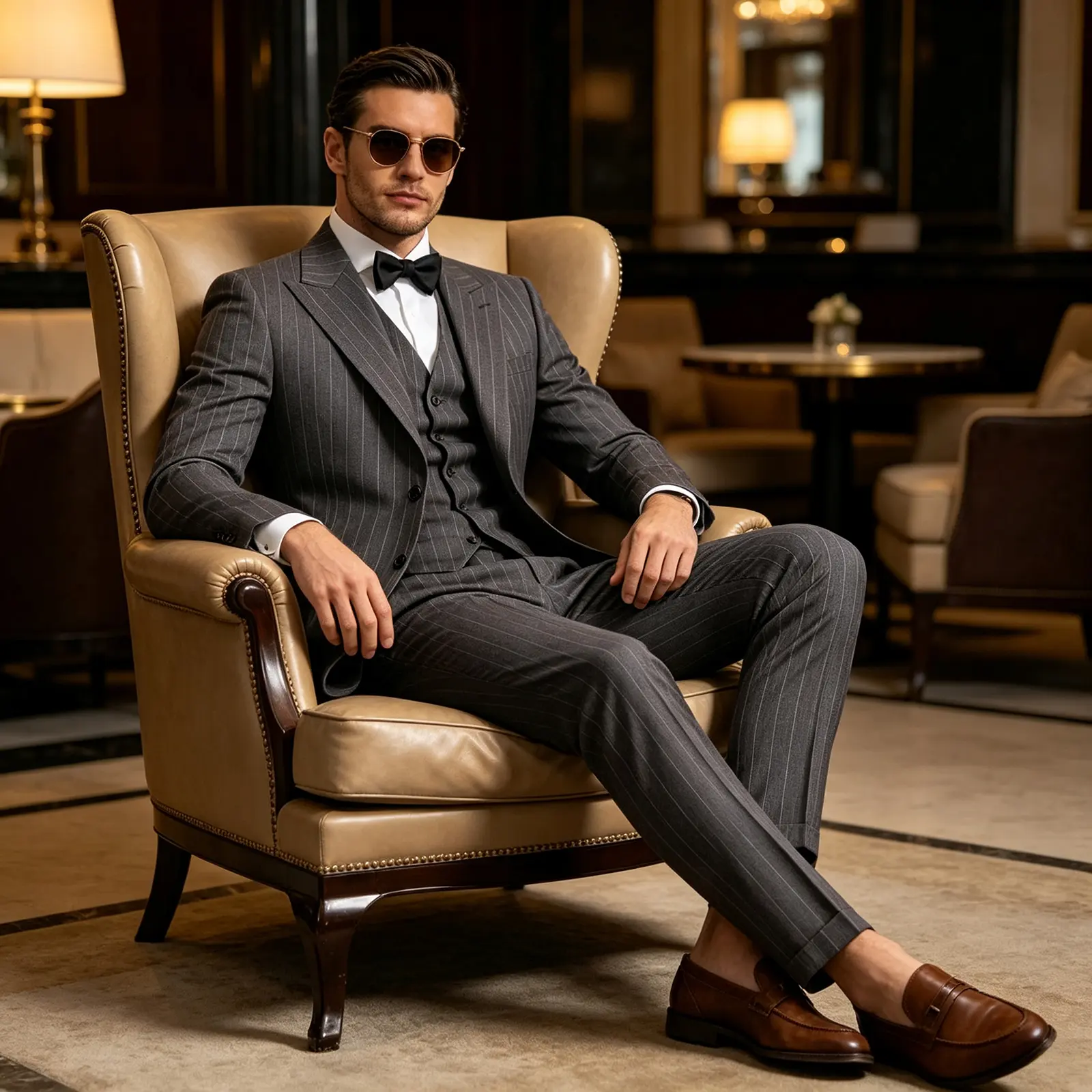Slim Fit Men 3-Piece Pinstripe Suit, Dark Grey Striped Jacket Waistcoat Trousers Formal Business Wedding Outfit