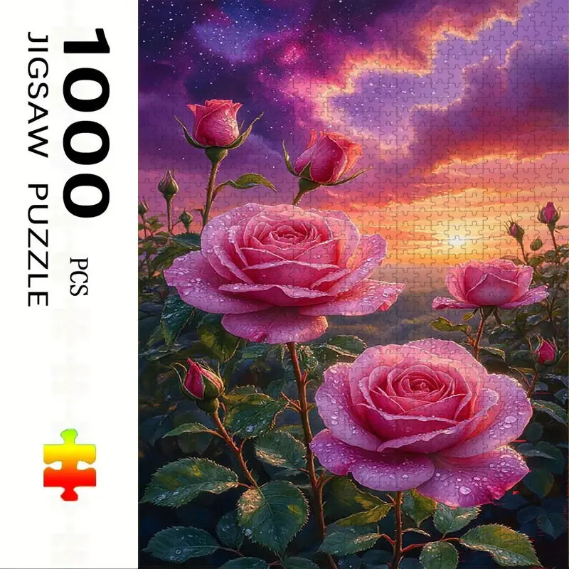 1000 Piece Sunset Rose Puzzle, Adult Family Interactive Toy, DIY Home Decor, Holiday Scene, Mixed Colors, Perfect Gift, Durable Puzzle