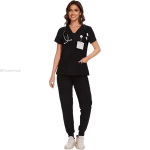 Scrubs for Women - V-Neck Top & Cargo Pants Scrubs Set with 10 PocketsH5ClosetCrush