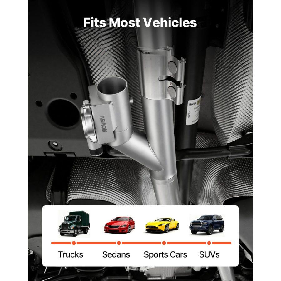 VEVOR Electric Exhaust Cutout, 2.5 Inch 2PCS Universal Stainless Steel Exhaust Valve Kit with One Controller Remote Kit, Cut Out Valve, Y Pipe, Remote Control, Fits Trucks, Sedans, Sports Cars, SUVs