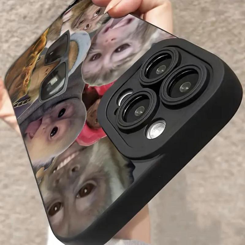 Creative Monkey Pattern Phone Case, Cute Phone Case, Decorative Phone Protector Cover, Phone Accessories for iPhone 17 11 12 13 14 15 16 Series Black Protection