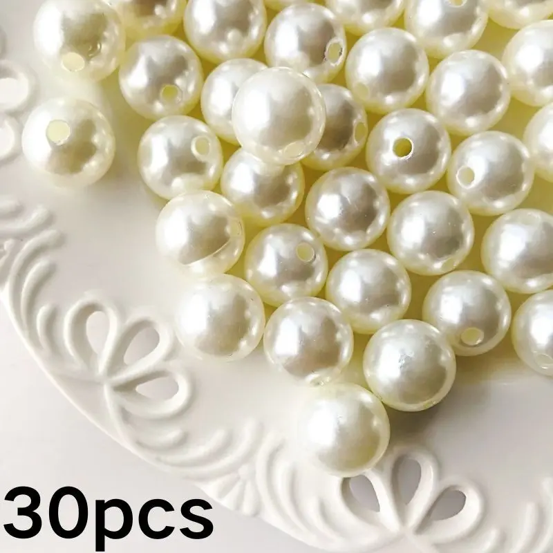 Elegant Abs Plastic Pearl Beads, 12mm Size with Hole, Ideal for Jewelry, Bracelets, Necklaces, Decorative Use, Vase Filler
