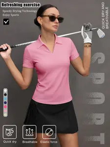 Women's Solid Color Sports Polo Shirt, Breathable Comfortable Short Sleeve Collared Top for Golf Baseball Tennis, Ladies Summer Sportswear, High Performance Activewear