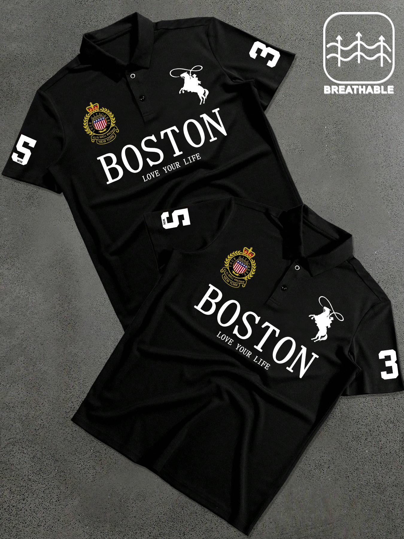 Men's Letter & Number Print Polo Shirt, Fitted Casual Collared, Regular Fit Casual Short Sleeve Top for Daily Outdoor Wear, Fashion Men's Clothes for All Seasons