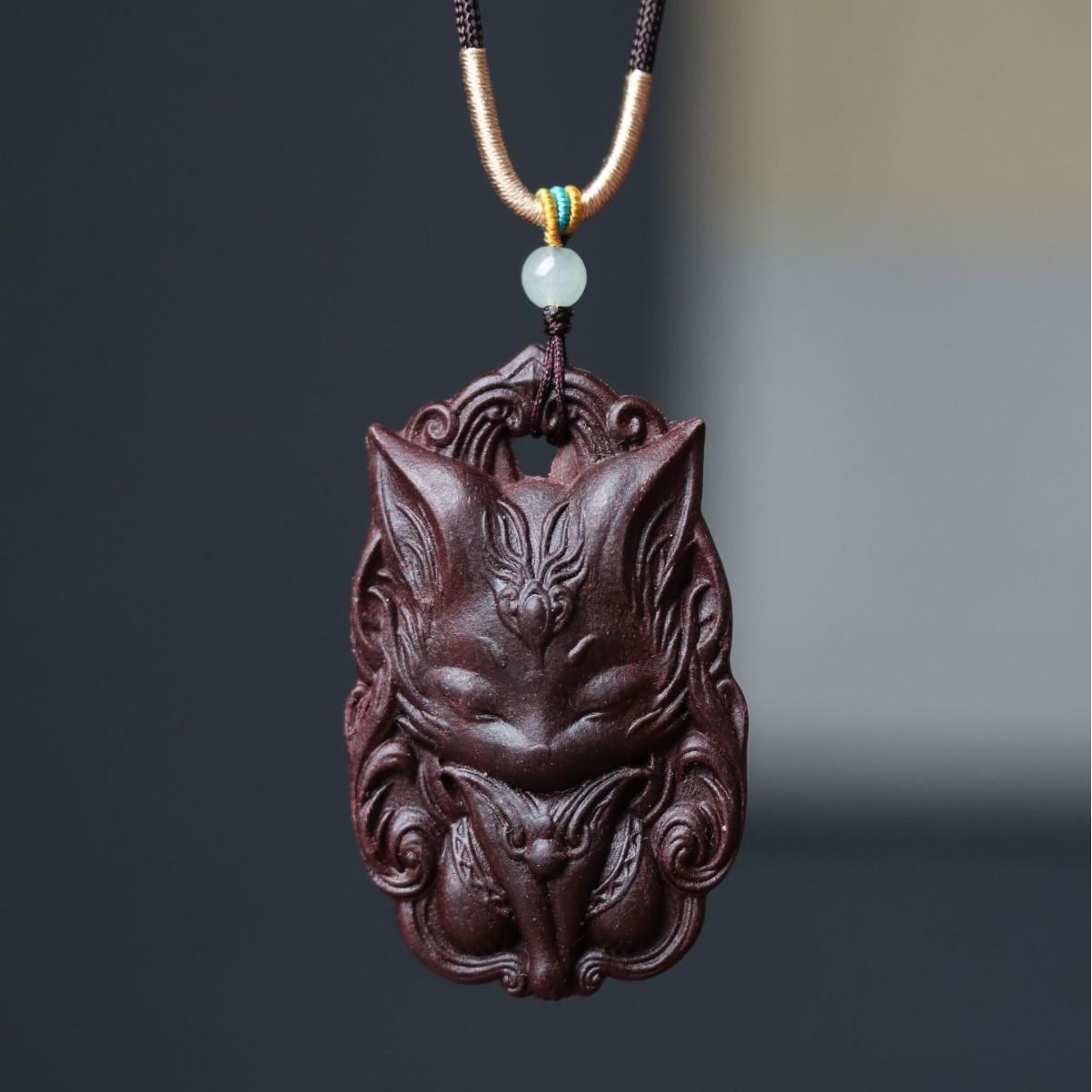 Natural Incense Bead Pendant with Nine-Tailed Fox