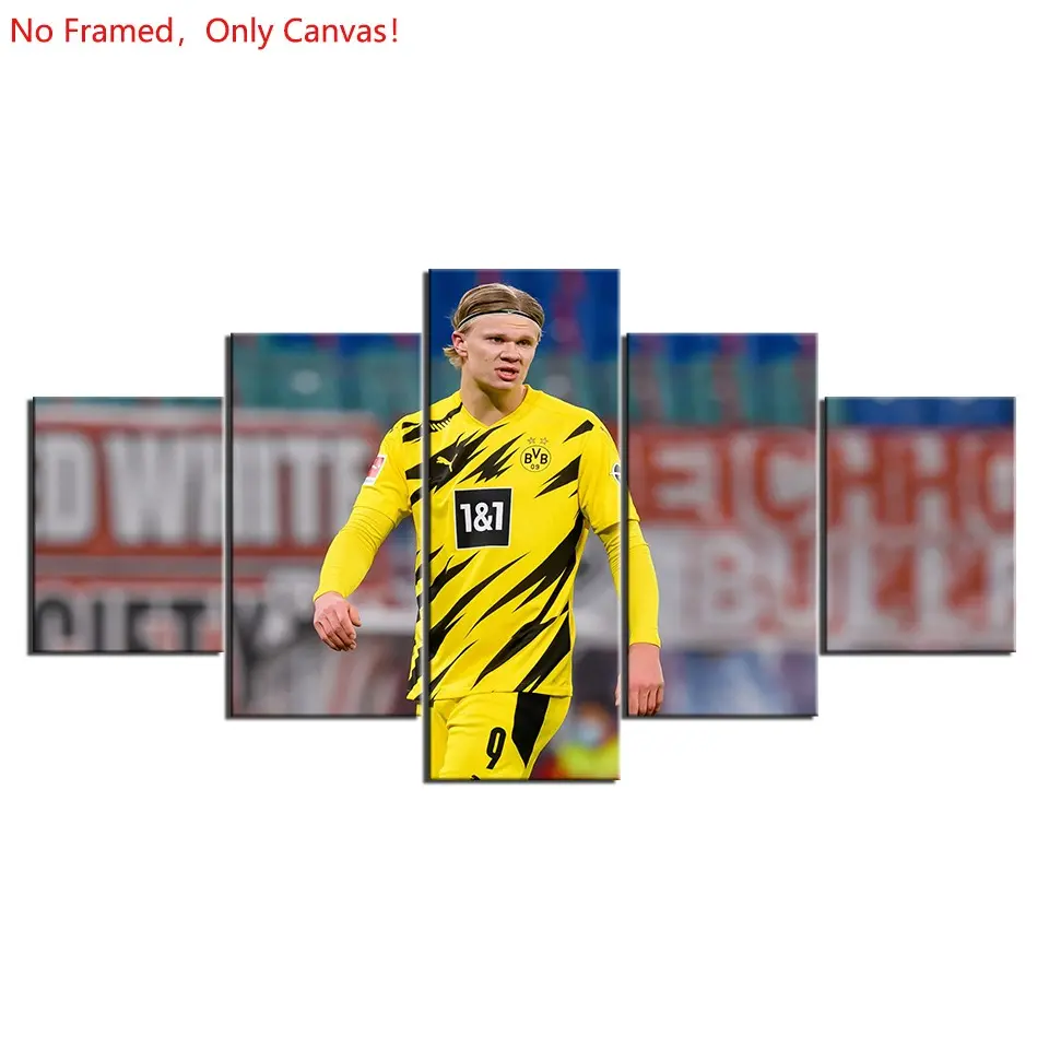 5 Piece/Set Frameless Canvas Painting Print Poster,Classic Pop Modern Sports Documentary Art,Norwegian Soccer Erling Haaland Sports,Perfect Gift for Soccer Lovers,Ideal Gift for Bedroom,Study,Office,Living Room,Dorm Hallway,Kitchen,Mural,Wall Decoration