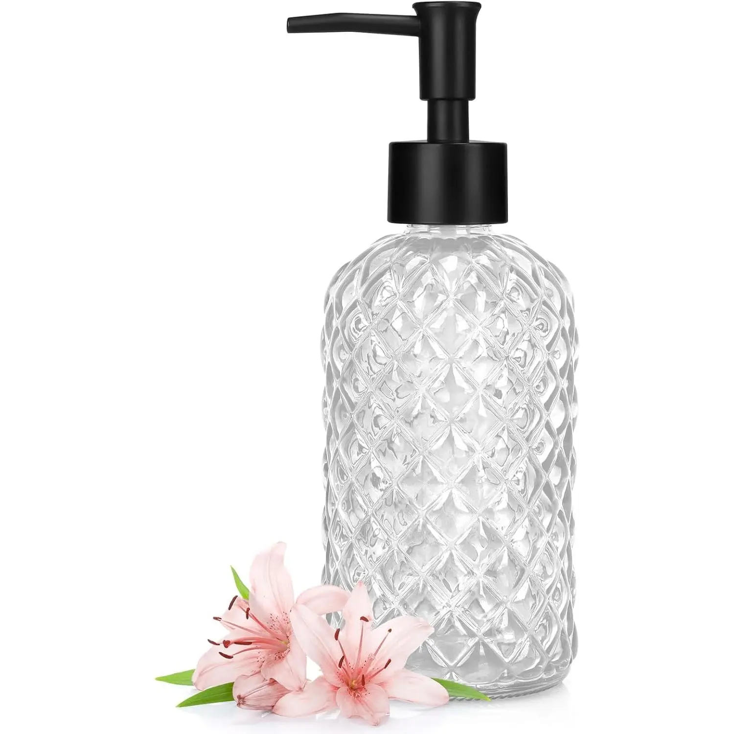 1 Pack 13.5oz Glass Soap Dispenser with Plastic Pump,  Design Refillable Hand Soap Dispenser for Hand Wash, Bathroom and Kitchen (Clear)