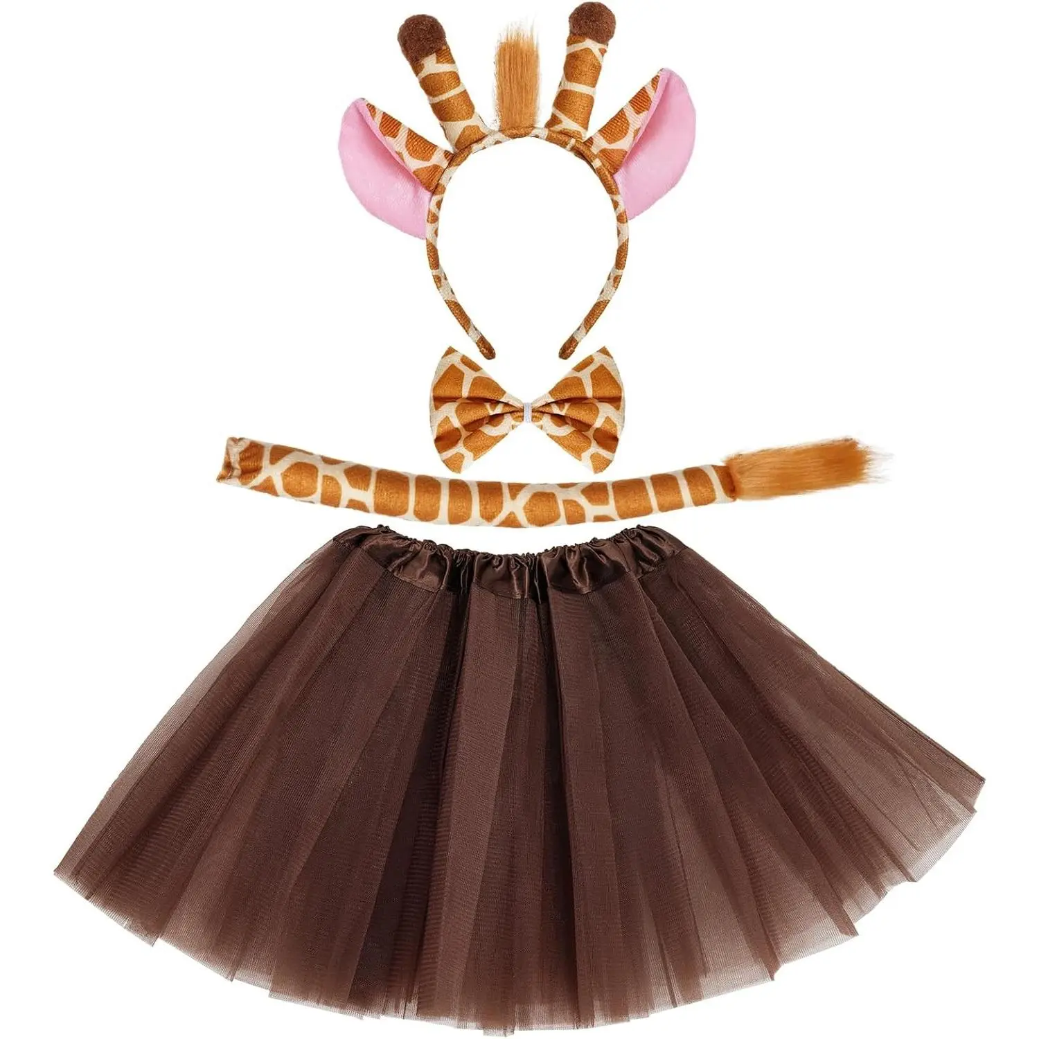 Khaki Giraffe Tutu Costume Set, Animal Fancy Dress Kit for Halloween Party Dress Up AccessoriesGift