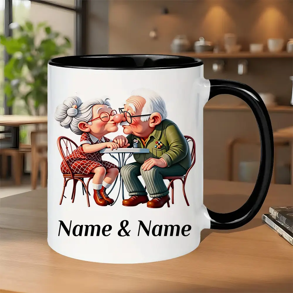1pc Elderly Couple Mug with Kissing Design - 11oz Ceramic Cup Suitable for Hot/Cold Drinks, Dishwasher Safe, Forever Love Gift for Weddings,, for Married Couples & Grandparents, Tableware for or Care Facilities