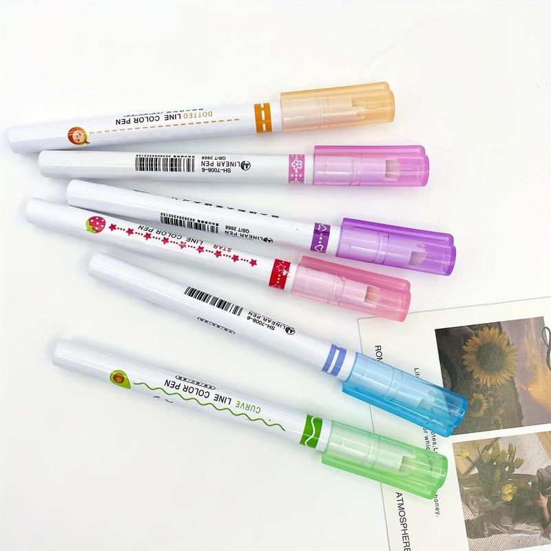 Flower Shaped Fine Line Marker Pen (6 Counts), Multifunctional Writing Tool, Art Markers, Note Taking Pen, Office Stationery & Supplies