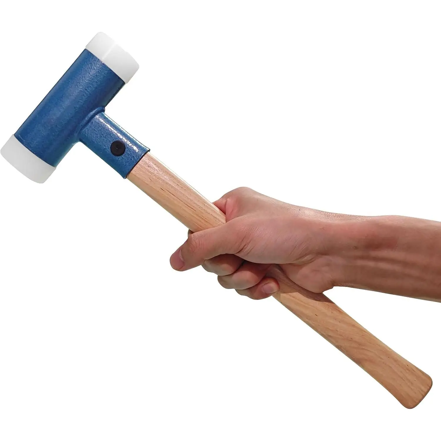 Blow Nylon Hammer with Walnut Handle, Non-Marring - Mallet with Steel Shot Core for Tile & Flooring Installation, Metalworking, Mechanical Repair and Assembly Tasks (Blue)