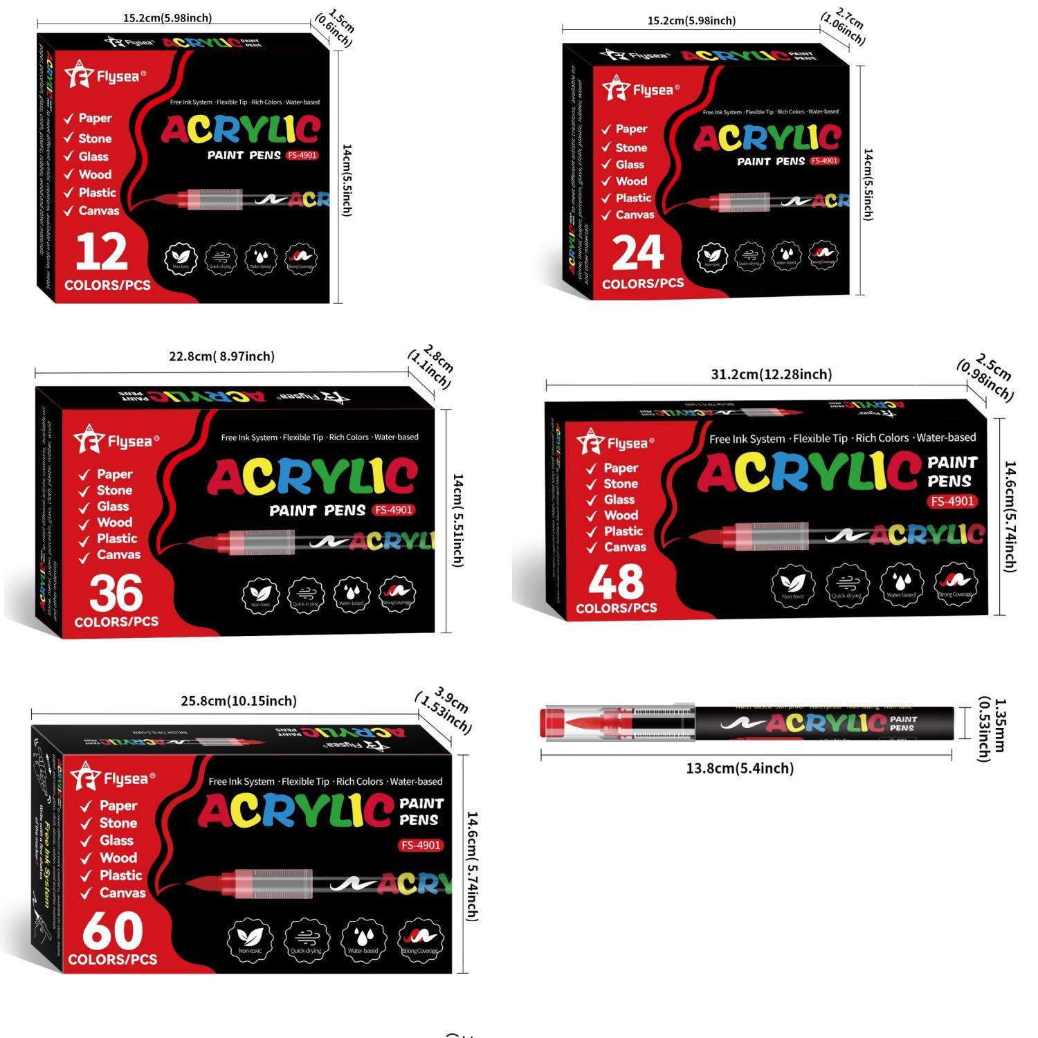 Acrylic Paint Pen Set, 60pcs/set Waterproof & High Saturation Acrylic Paint Marker Pen, DIY Art Supplies for Wood, metallic, Plastic, Canvas, Fabric, Glass, Ceramic