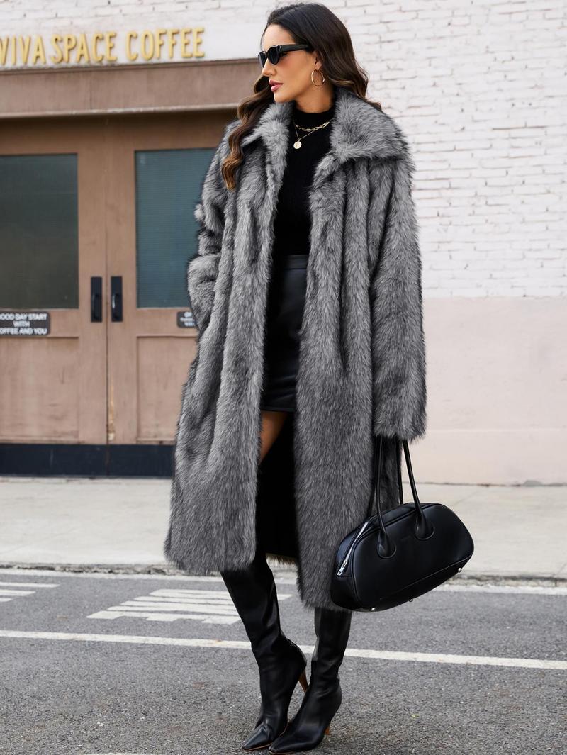 VVZ Women's Long-Length Warm Imitation Fur Fleece Coat for Fall and Winter Soft Cozy Full Coverage Design Womenswear Outerwear TikTokShopHolidayHaul Jackets