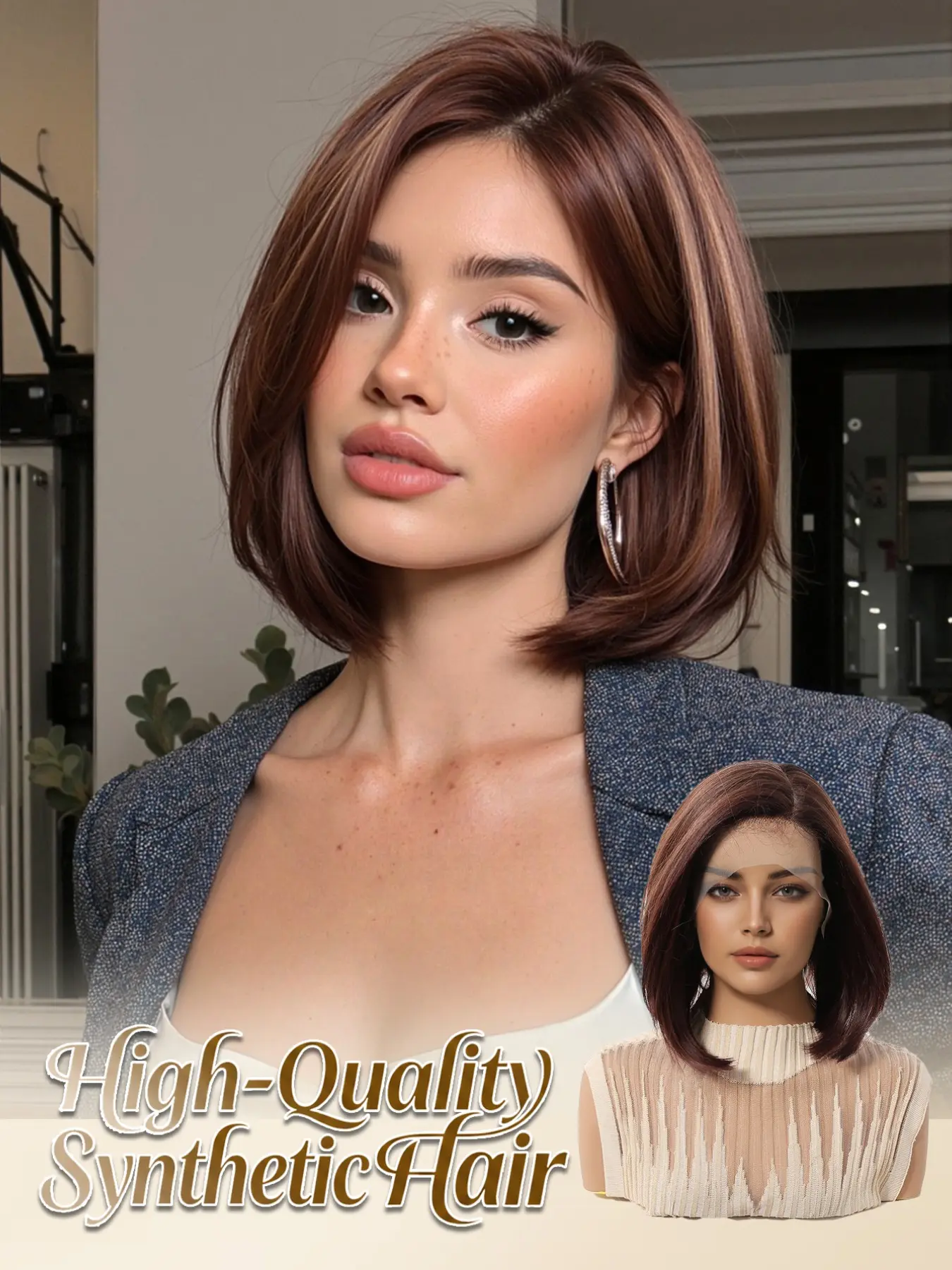 Topshe Summer Short Hair Wig, Balayage, Straight, Heat Resistant, No Glue, Natural Part, Perfect for Parties, Weddings, Festivals