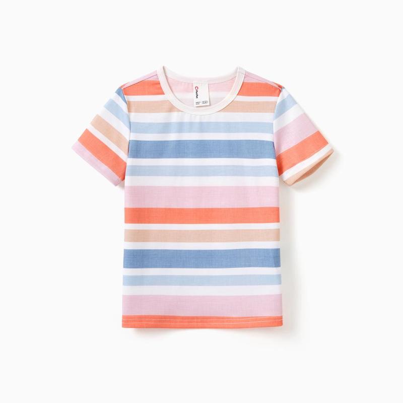 PatPat Family Matching Blue Short-sleeve Tee or Colorful Stripe Camisole Dress Spingtok