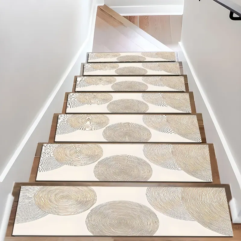 6/8/15pcs Diatom Mud Stair Treads, Super Absorbent Non Slip Carpet Mats for Wood Steps, Quick Drying Moisture Wicking Stair Runners, Minimalist Golden Line Washable Rugs for Dogs Kids Elderly