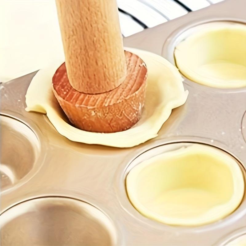 Wooden Tart Tamper, Double-Sided Pie Crust Pastry Mould, Wood Color Tart Shell Maker Tool for Baking
