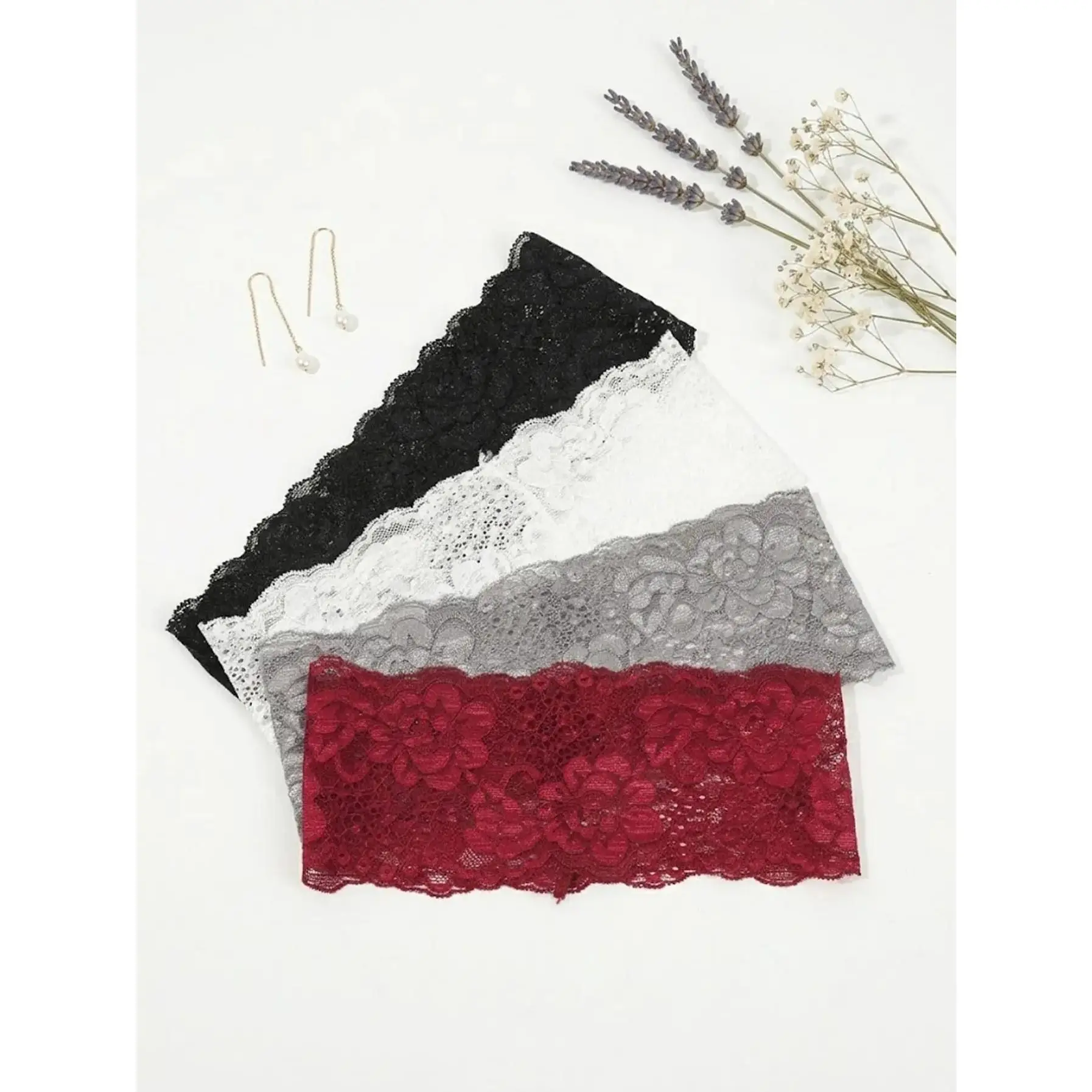 Women's Polyester Lace Flower Braided Wide Headbands - 4 Pack Vintage Elegant Stretch Elastic Wide Edge Hair Bands, All Seasons Daily & Sport Use for Sports Travel, Cut Out,camping essentials, Female Size