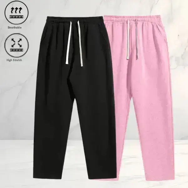 Men’s trendy straight leg casual sweatpants two pack, minimalist high street style, drawstring elastic waistband design, highly stretchy and breathable for comfort, loose fit that doesn’t restrict movement, suitable for everyday casual wear and sports act