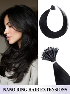 12-22 Inches Straight Premium Human Hair Nano Ring Hair Extensions, Pre Bonded Nano Tip Micro Bead Loop Hair for Women, Daily & Party Use, Easy to Install