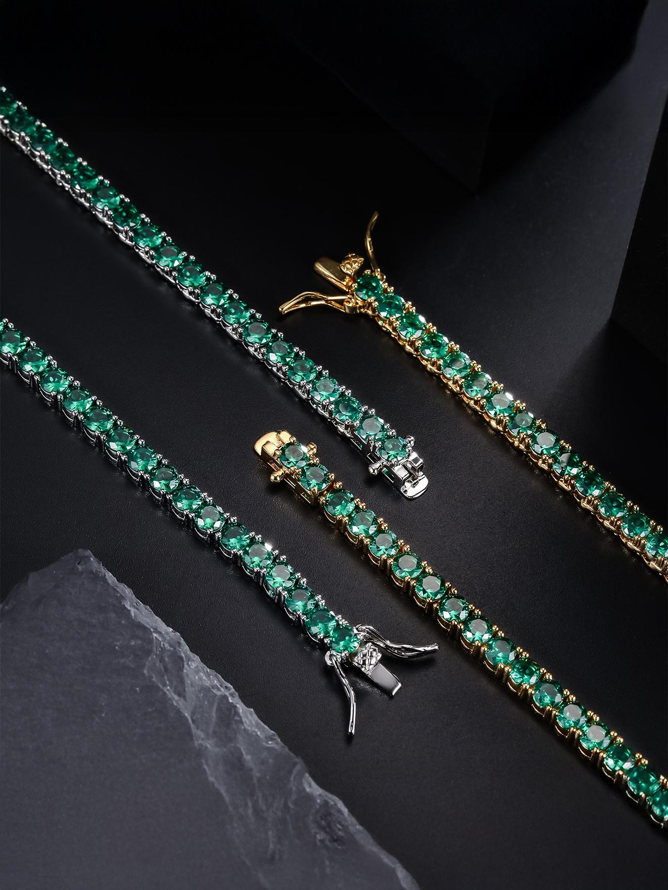 1pc ICED CHICS 4mm green single-row zircon necklace, tennis chain, Cuban Link Chain, hip-hop casual, neat copper-inlaid zircon, exquisitely crafted, can be worn stably without color change