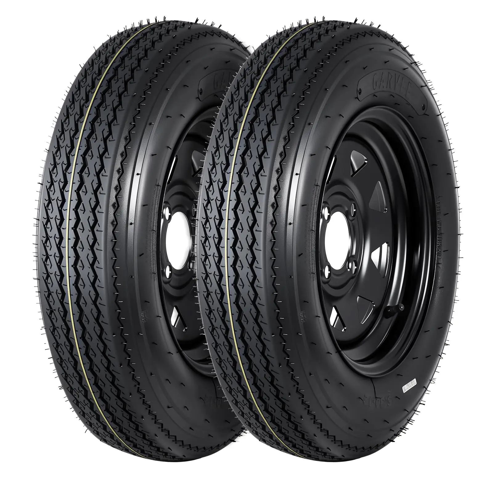 Garvee 2-Pack Trailer Tire On Rim 5.30-12 530-12 5.30x12 Trailer Tires and 4 Lug on 4 in PCD 12 in Wheels Load Range C 6PR Black