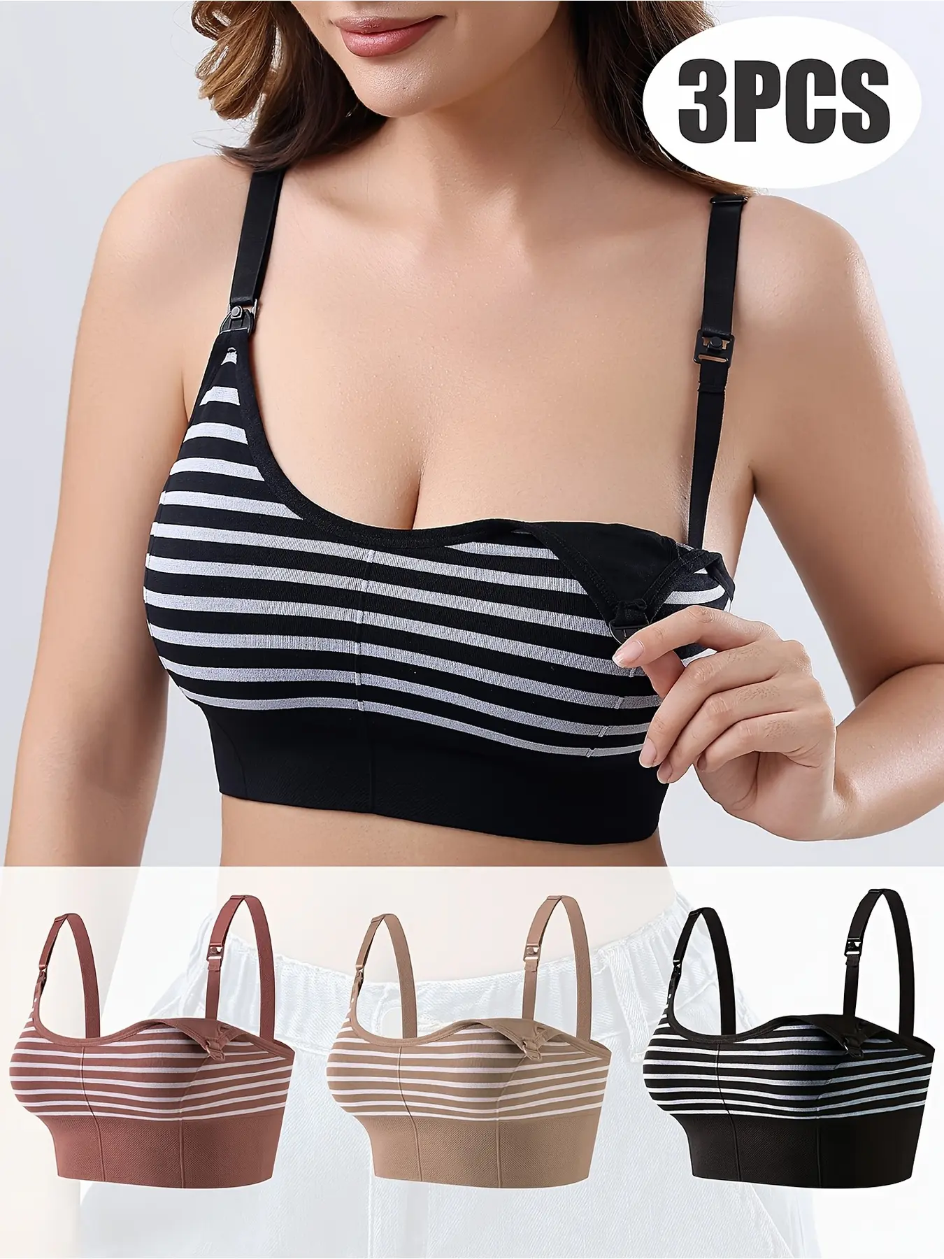 3-piece women's nursing bra seamless underwear without underring comfort bra adjustable double-layer breast pad nursing vest front opening postpartum nursing pregnant woman nursing bra