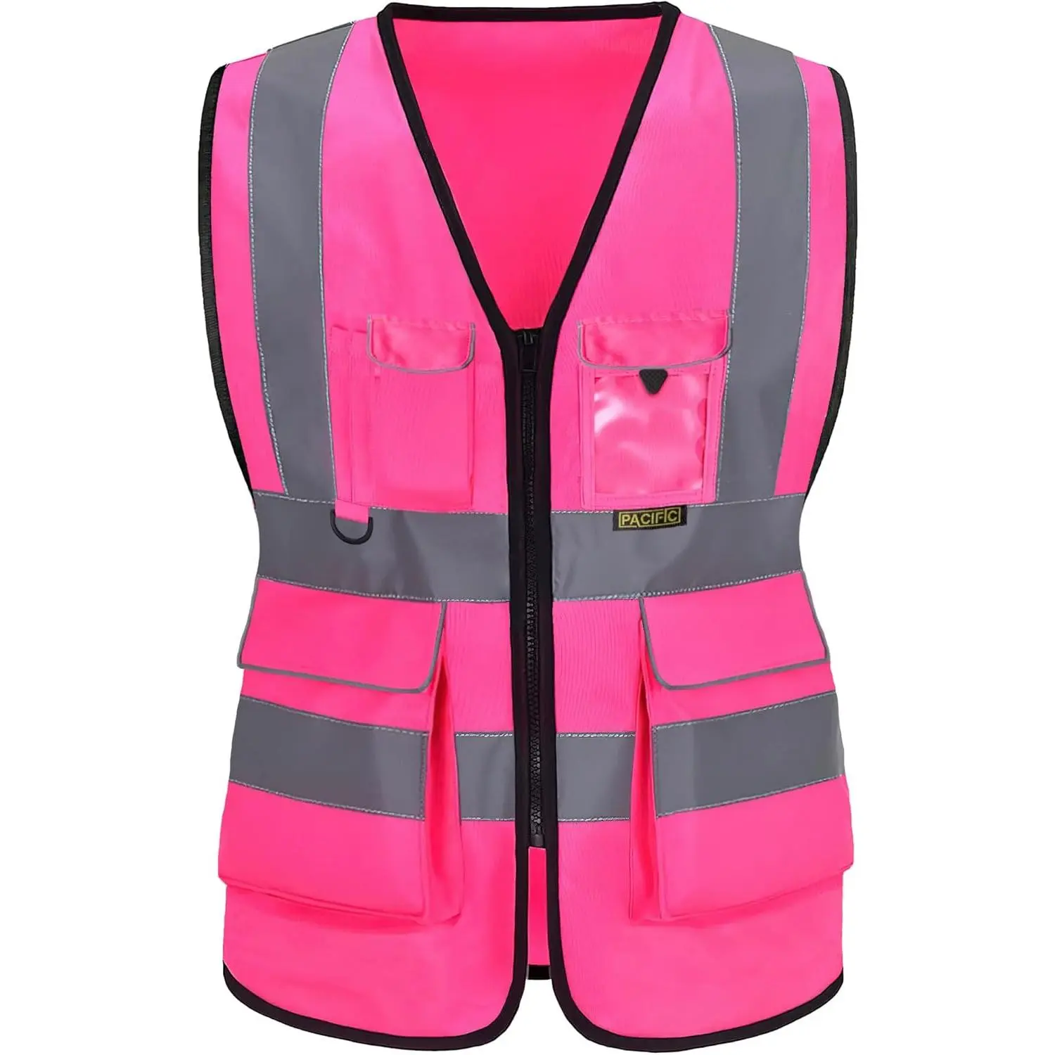 Working Safety Vest for Women, High Visibility Construction Vest with Reflective Strips, Meet ANSI/ISEA Standard, Pink, Large