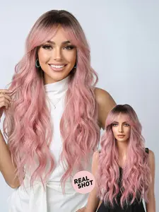 Synthetic Fiber Wig, Wave and Curl Design, Long Wigs with Bangs, Natural Look, Perfect for Daily Wear and Parties, Role Play Wig