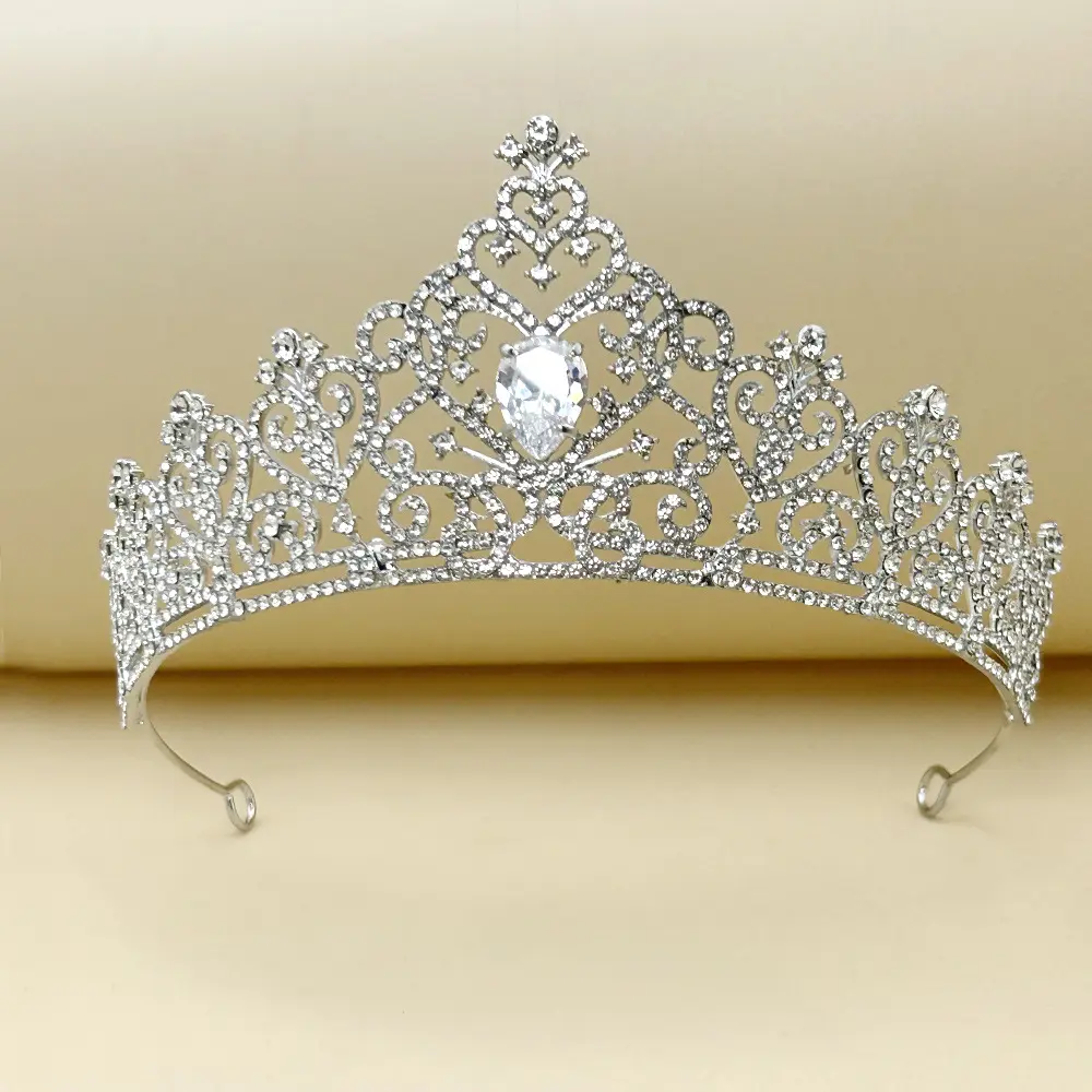 Female Luxury Royal Palace Style Bridal Tiara - Silver AAA Cubic Zirconia Wedding Crown, Formal Party Hair Accessory for Bride (Prom, Quinceanera)
