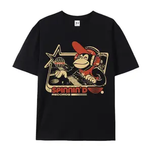Retro DJ Gorilla Spinnin D Records Print T Shirt Vinyl Turntable 90s Old School Loose Fit Punk Hip Hop Casual Top For Men Women