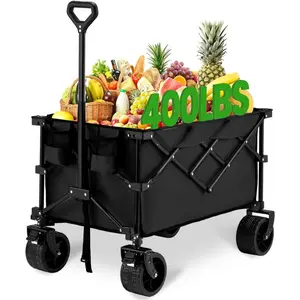 Collapsible Wagon Cart 400 lbs, Foldable Utility Wagon with Big Wheels for Sand, Beach, Backyard, Garden, Camping & Shopping