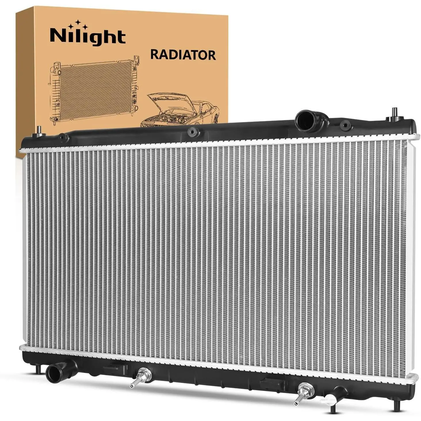 Nlilght Radiator for Infiniti Q50 V6 3.5L 3.7L 2014 2015 2016 2017 2018, Engine Coolant Radiator Assembly with Transmission Oil Cooler replace# 214104GA5A, 214604GB5A