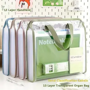 Large Capacity, A4, Vertical File Organizer -13 Pockets, Expandable Folders, Waterproof, Durable PVC Plastic, Portable Handheld Storage For Students, Teachers, Office Folders,Back To School,School Supplies(Green)