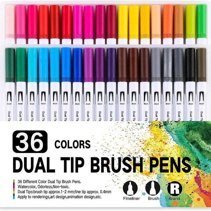 Double-Ended Watercolor Pens Set, Fine Tip, Brush Marker Pen, Non-Toxic Washable Markers, Ideal for Adult Artists Drawing & Coloring, Acrylic Paint Markers